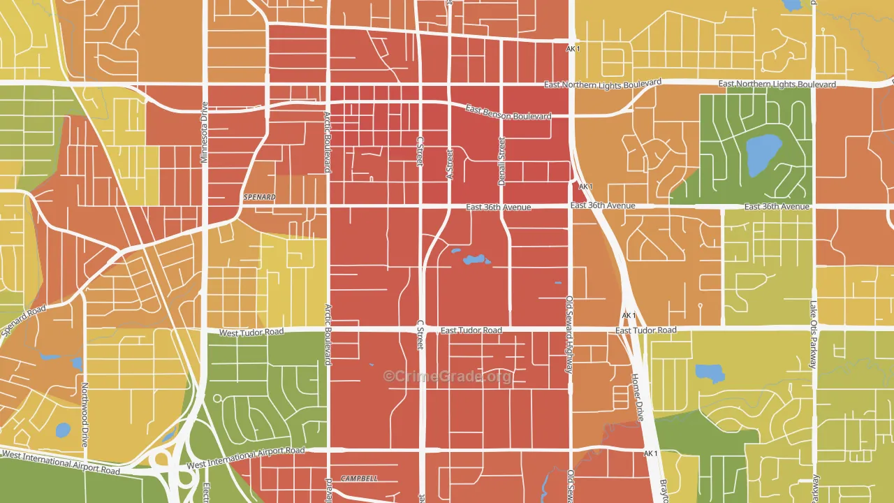 Midtown, Anchorage, AK Map of Burglary Rates
