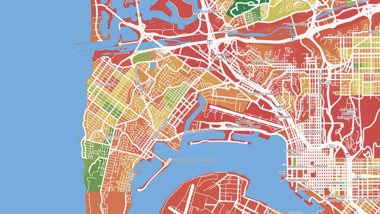 Midtown District, San Diego, CA Map of Burglary Rates