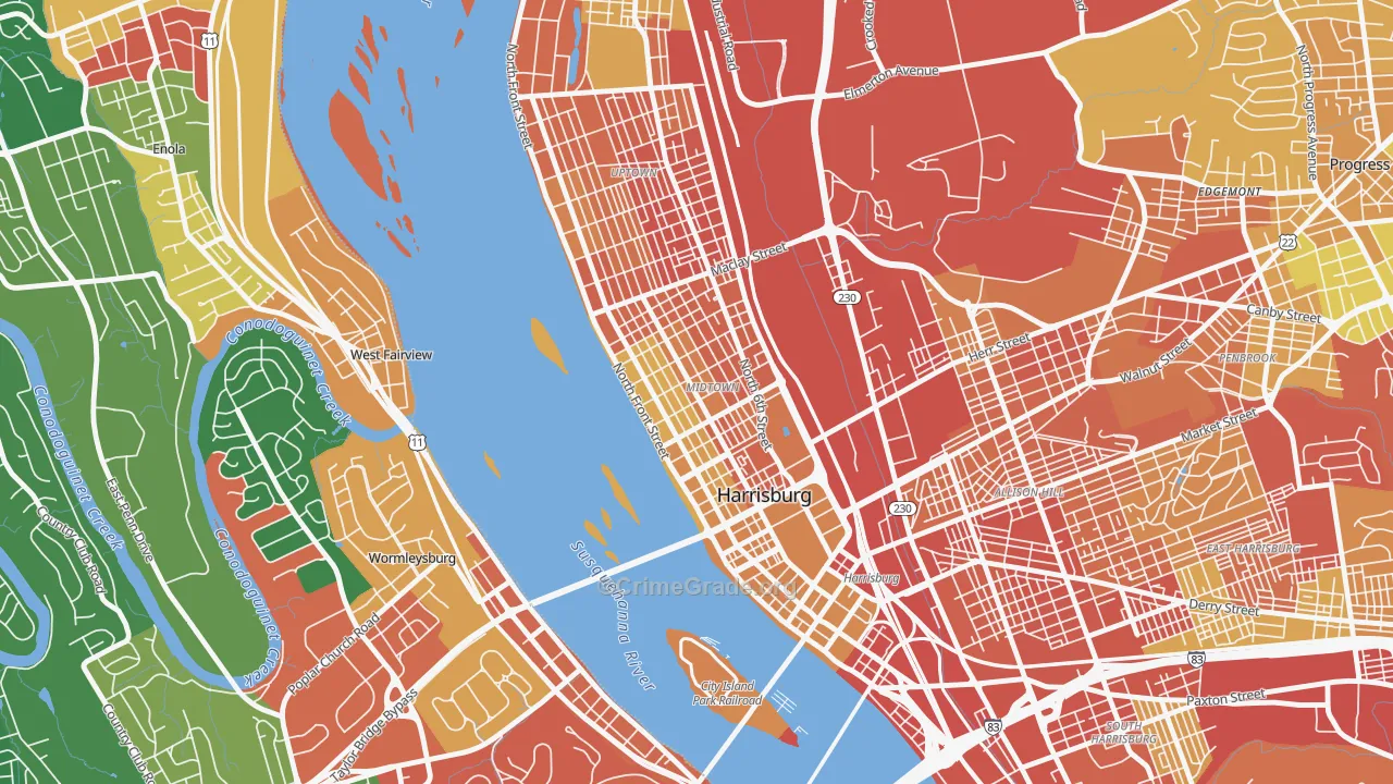 Midtown Harrisburg, Harrisburg, PA Map of Burglary Rates