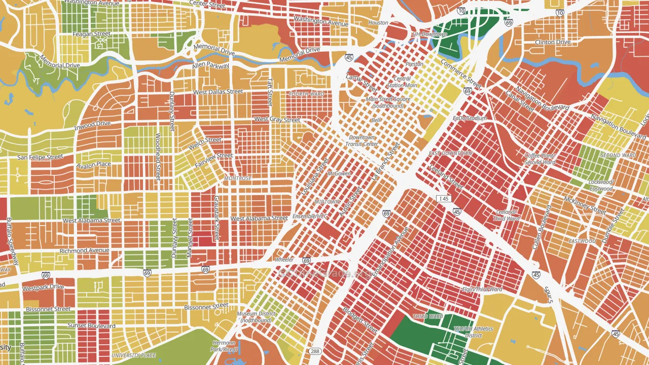 Midtown, Houston, TX Map of Burglary Rates