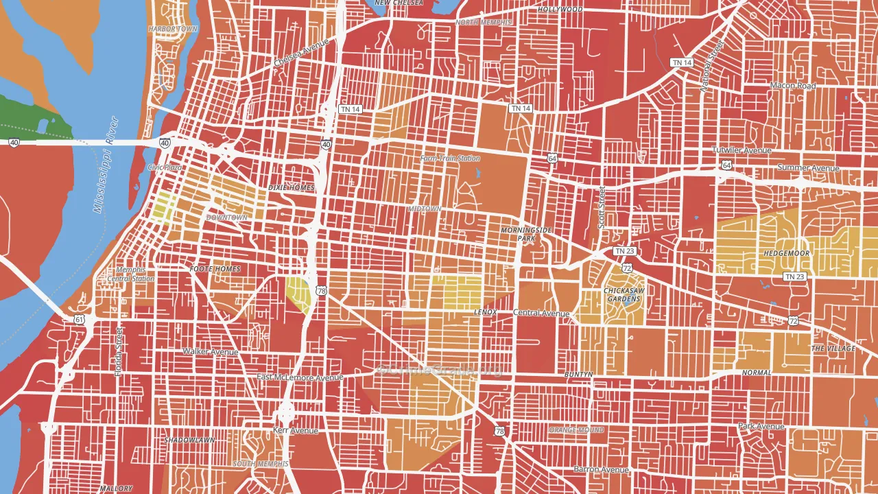 Midtown-Memphis, Memphis, TN Map of Burglary Rates
