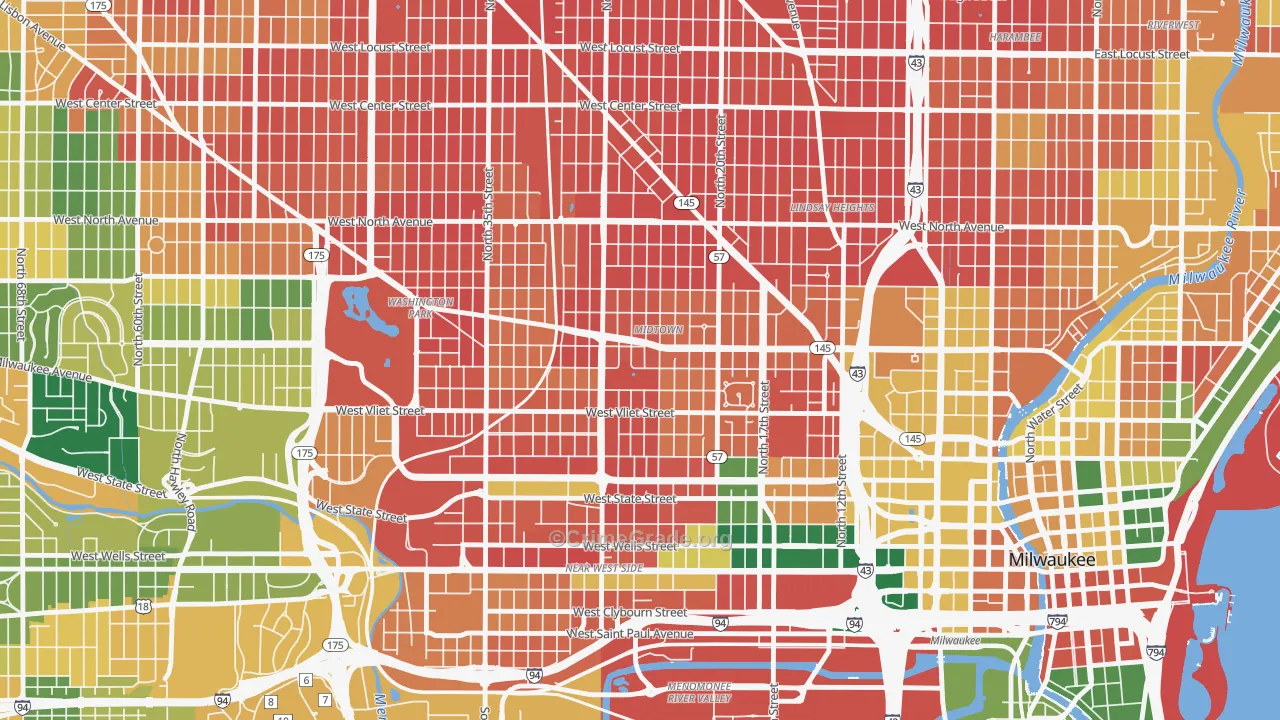 Midtown, Milwaukee, WI Map of Burglary Rates
