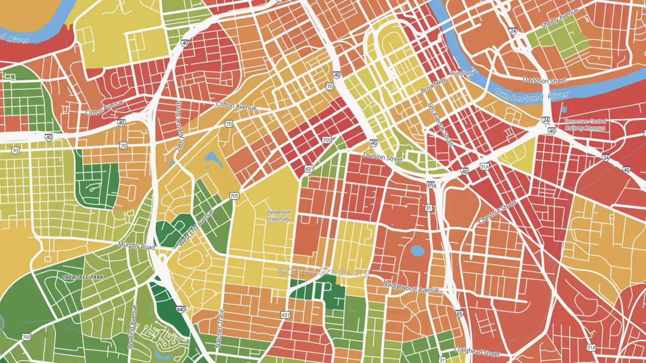 Midtown-Nashville, Nashville, TN Map of Burglary Rates