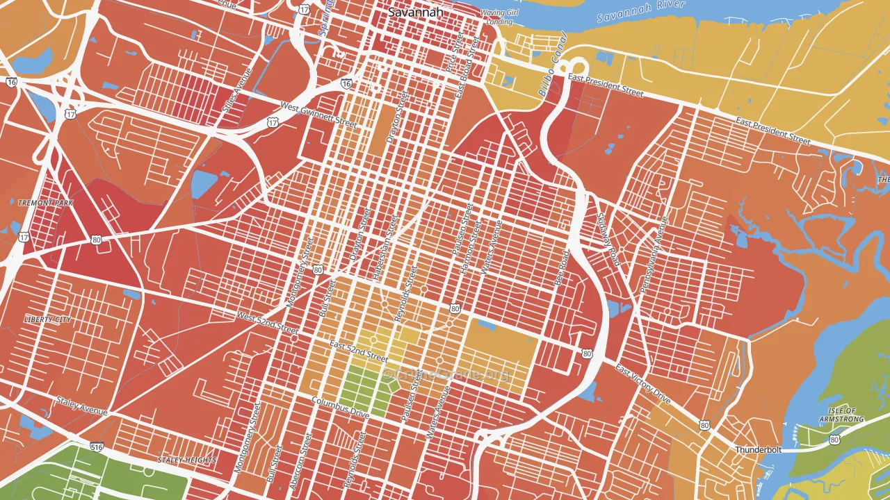 Midtown Savannah, Savannah, GA Map of Burglary Rates