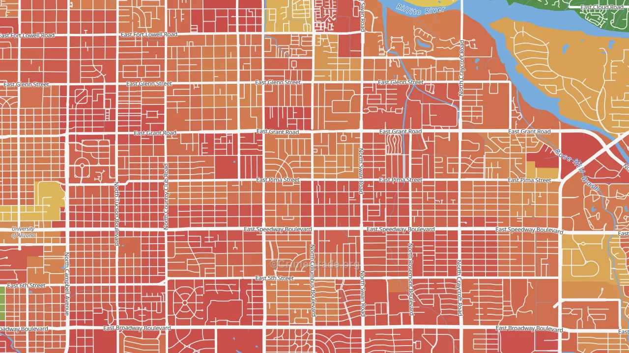 Midtown, Tucson, AZ Map of Burglary Rates