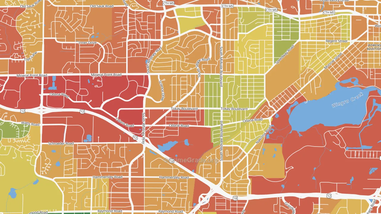 Midvale Heights, Madison, WI Map of Burglary Rates