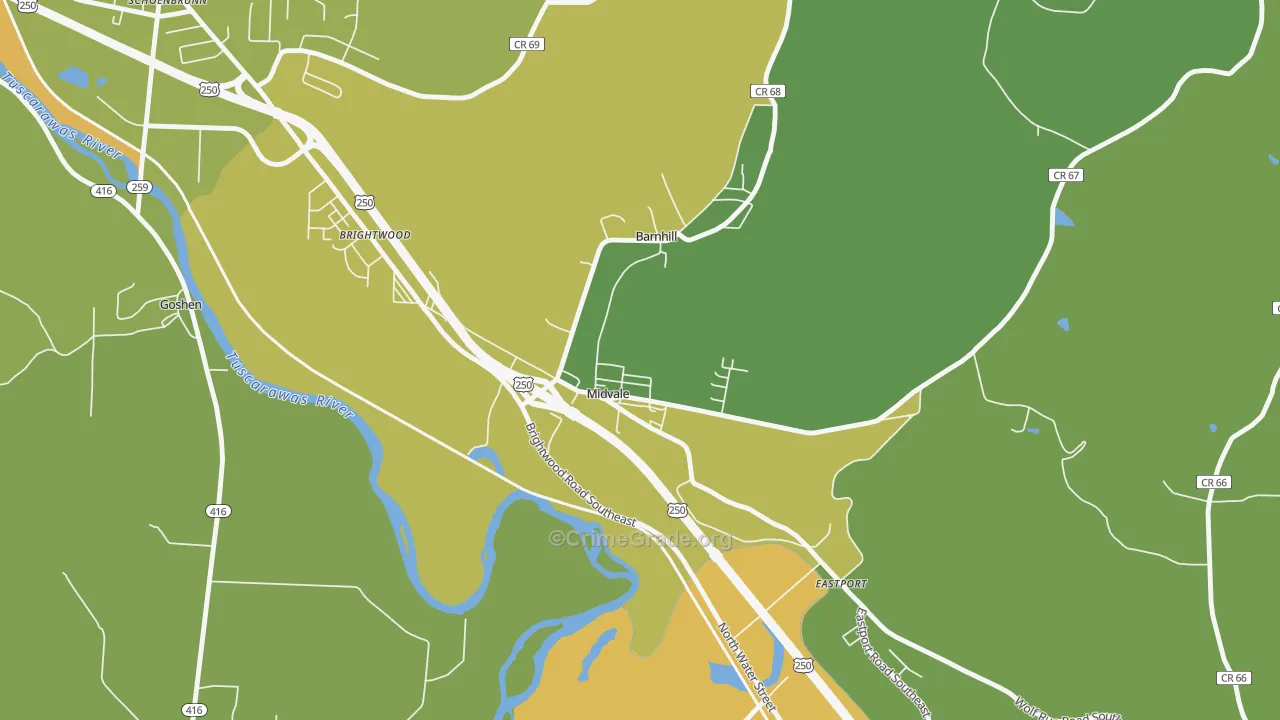 Midvale, OH Map of Burglary Rates