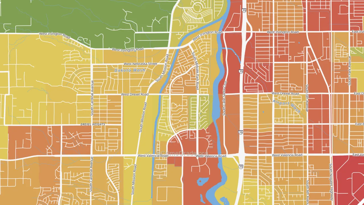Midvale Park, Tucson, AZ Map of Burglary Rates