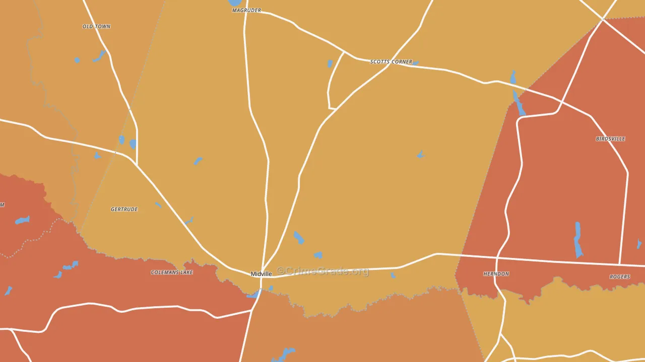 Midville, GA Map of Burglary Rates