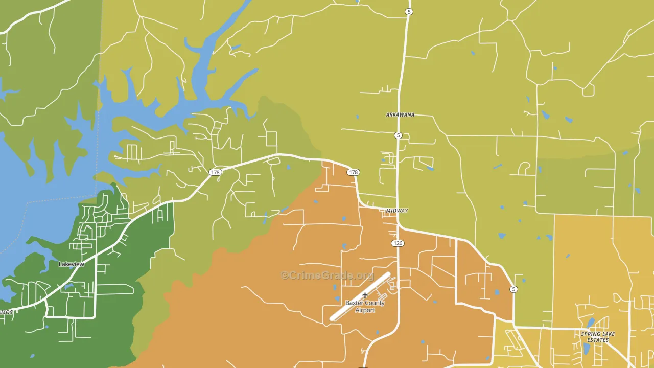 Midway, AR Map of Burglary Rates