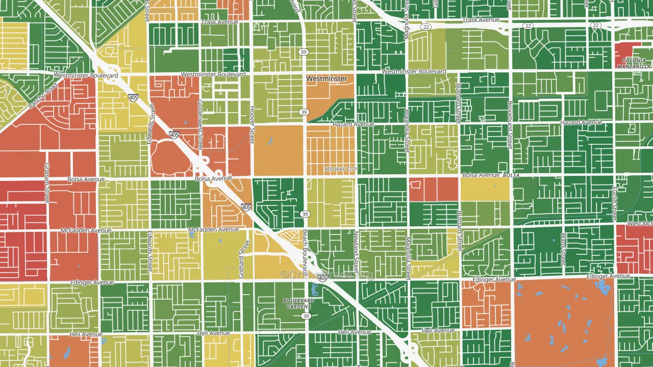 Midway City, CA Map of Burglary Rates