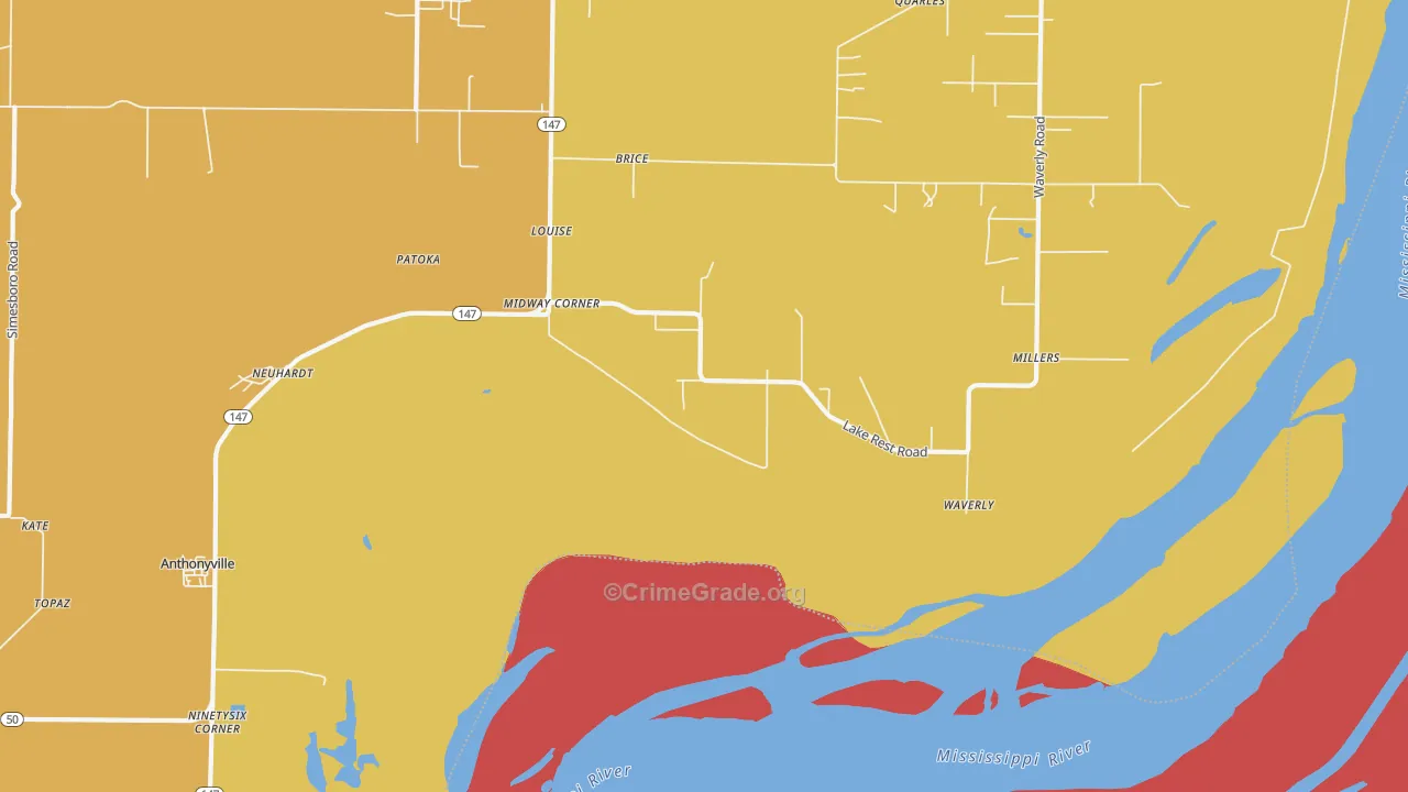 Midway Corner, AR Map of Burglary Rates