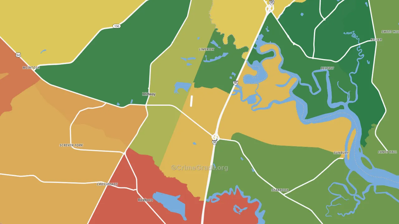 Midway, GA Map of Burglary Rates