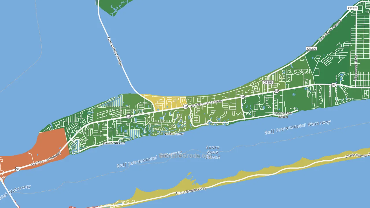 Midway, Gulf Breeze, FL Map of Burglary Rates