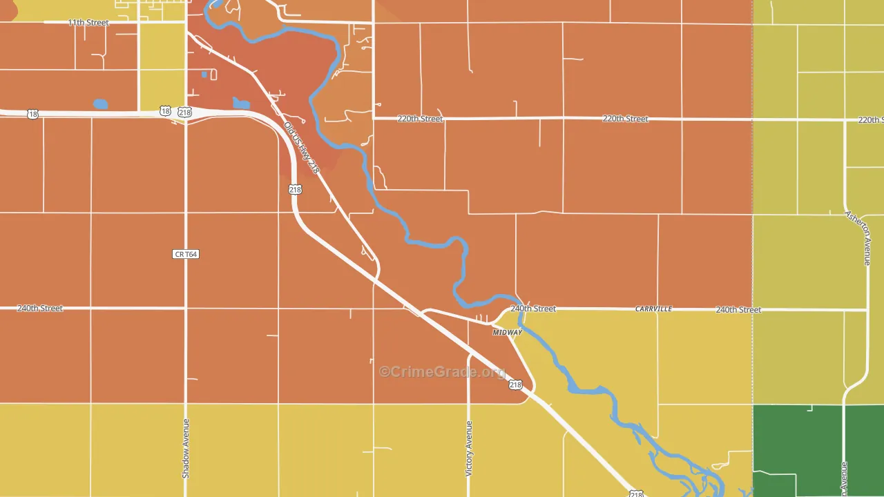 Midway, IA Map of Burglary Rates