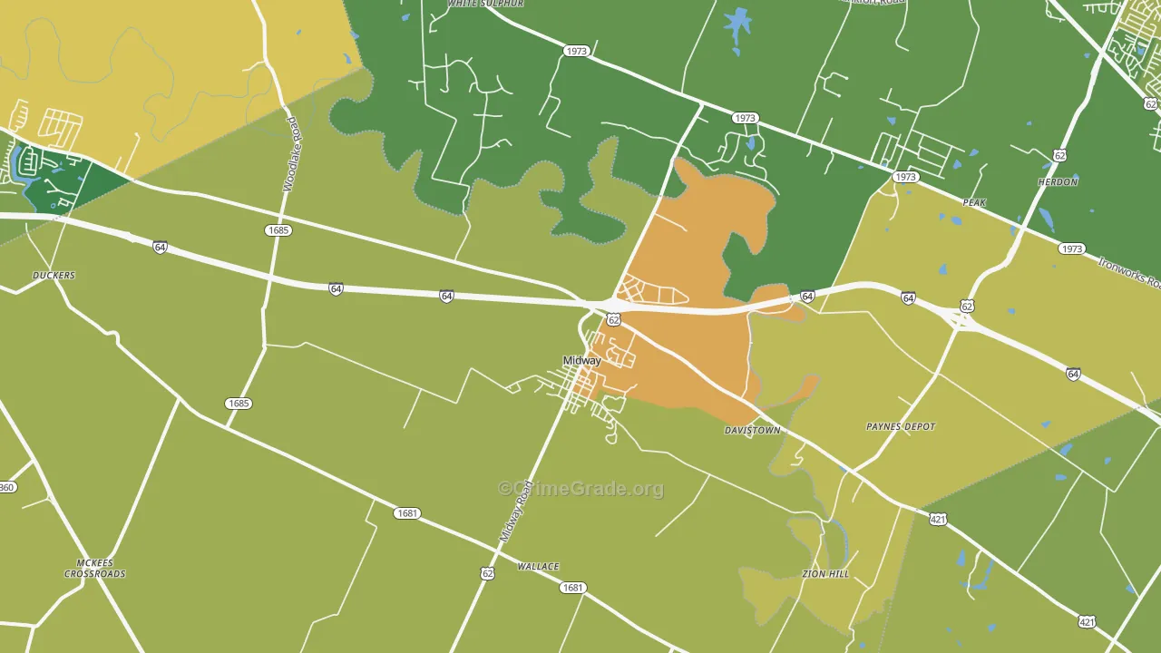 Midway, KY Map of Burglary Rates