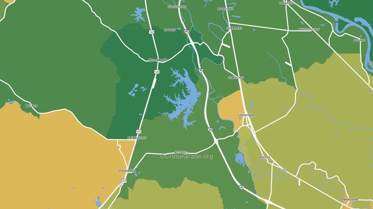 Midway, LA Map of Burglary Rates