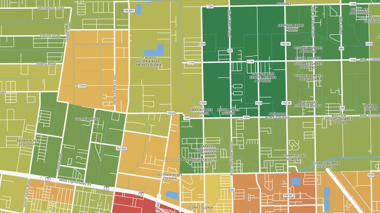 Midway North, TX Map of Burglary Rates