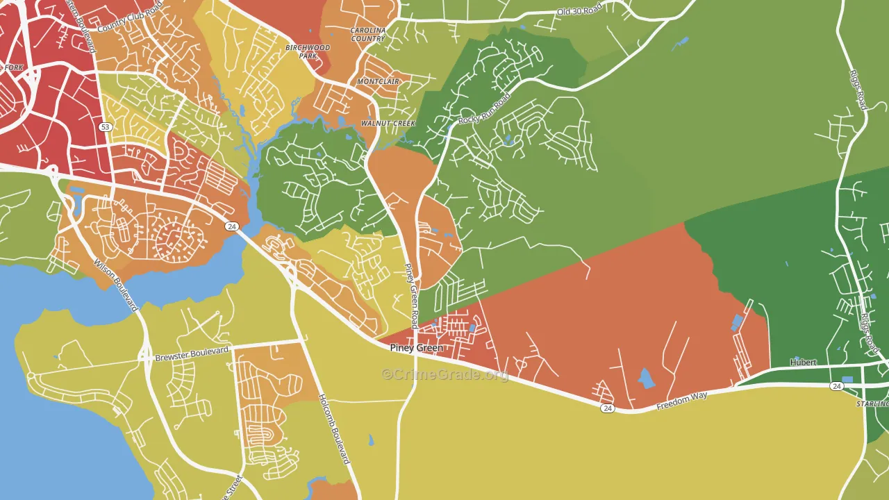 Midway Park, NC Map of Burglary Rates