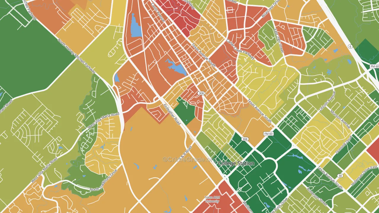 Midway Place, Bryan, TX Map of Burglary Rates