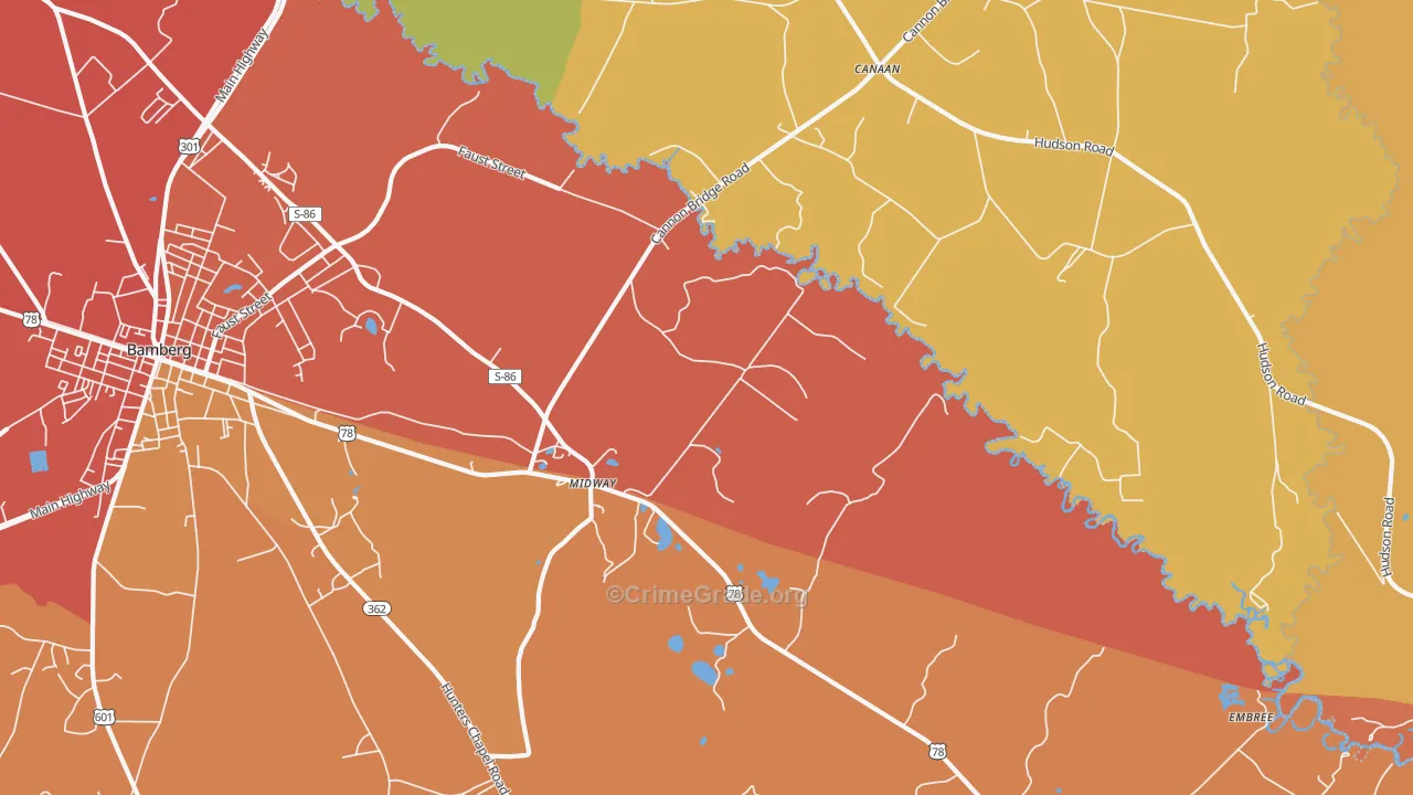 Midway, SC Map of Burglary Rates