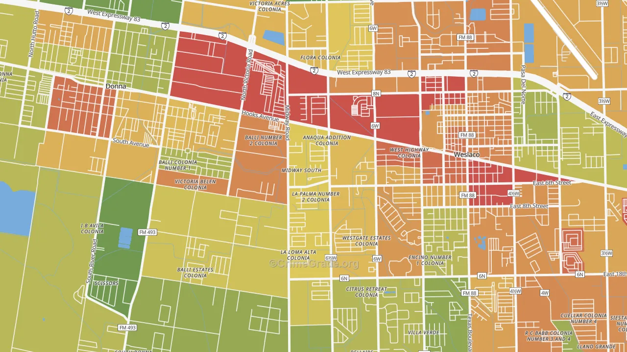 Midway South, TX Map of Burglary Rates