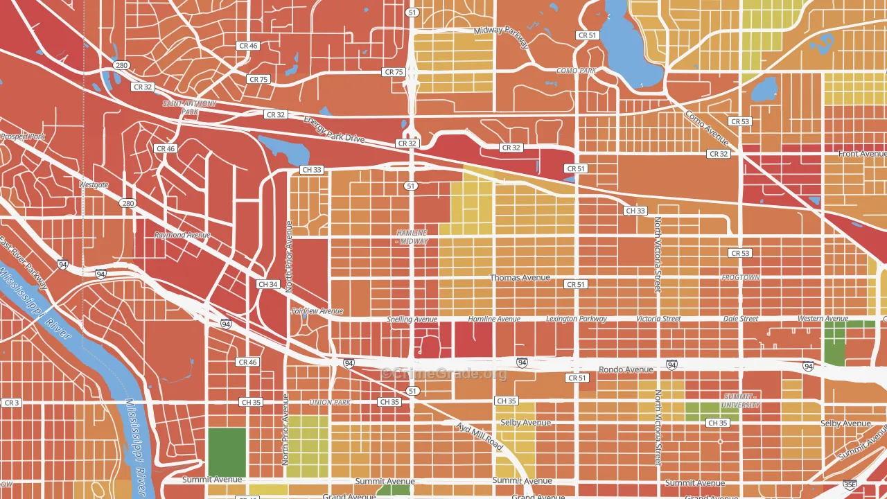 Midway, St. Paul, MN Map of Burglary Rates