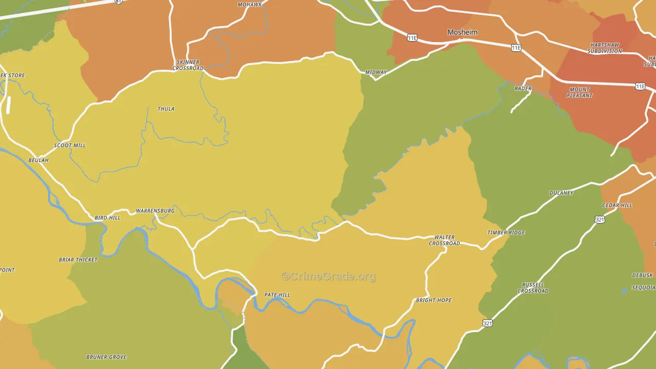 Midway, TN Map of Burglary Rates