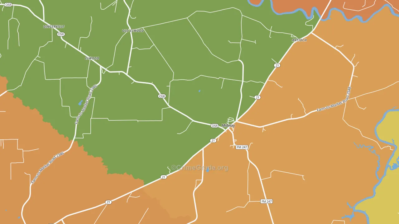 Midway, TX Map of Burglary Rates
