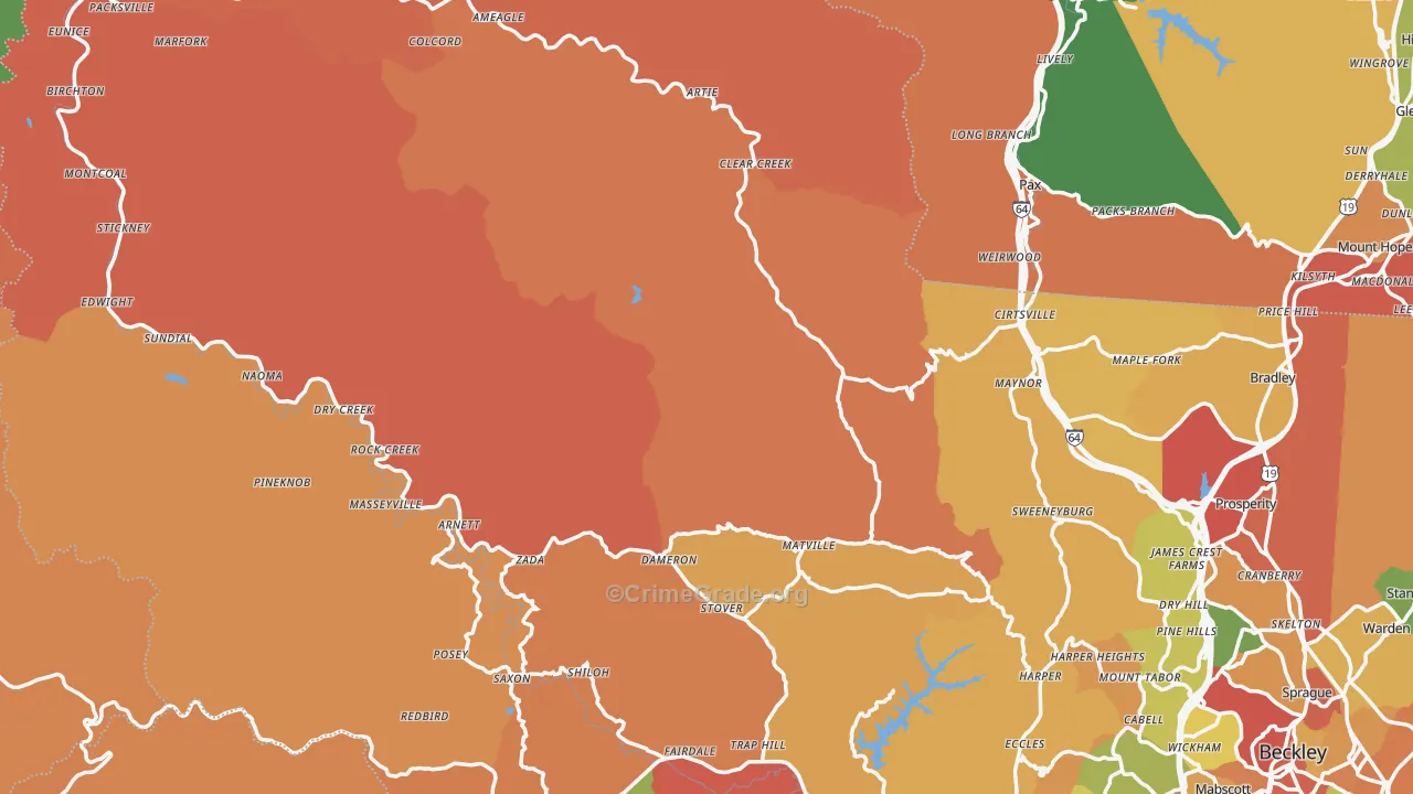 Midway, WV Map of Burglary Rates