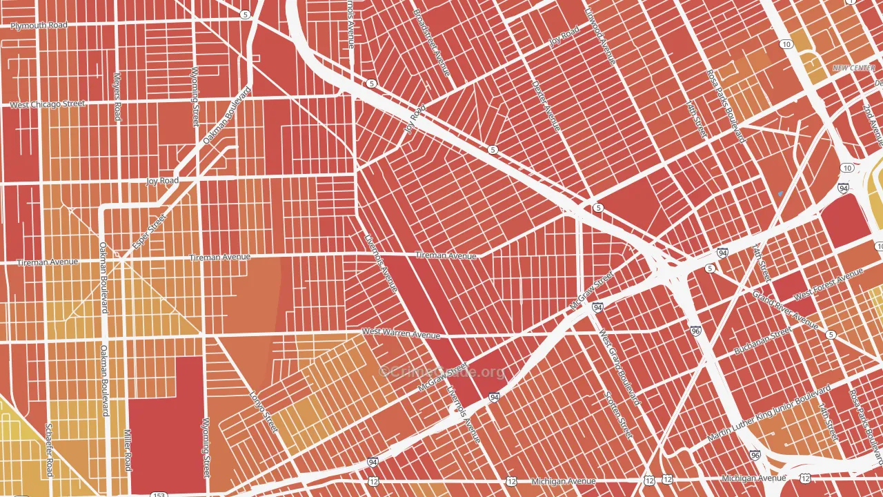 Midwest, Detroit, MI Map of Burglary Rates