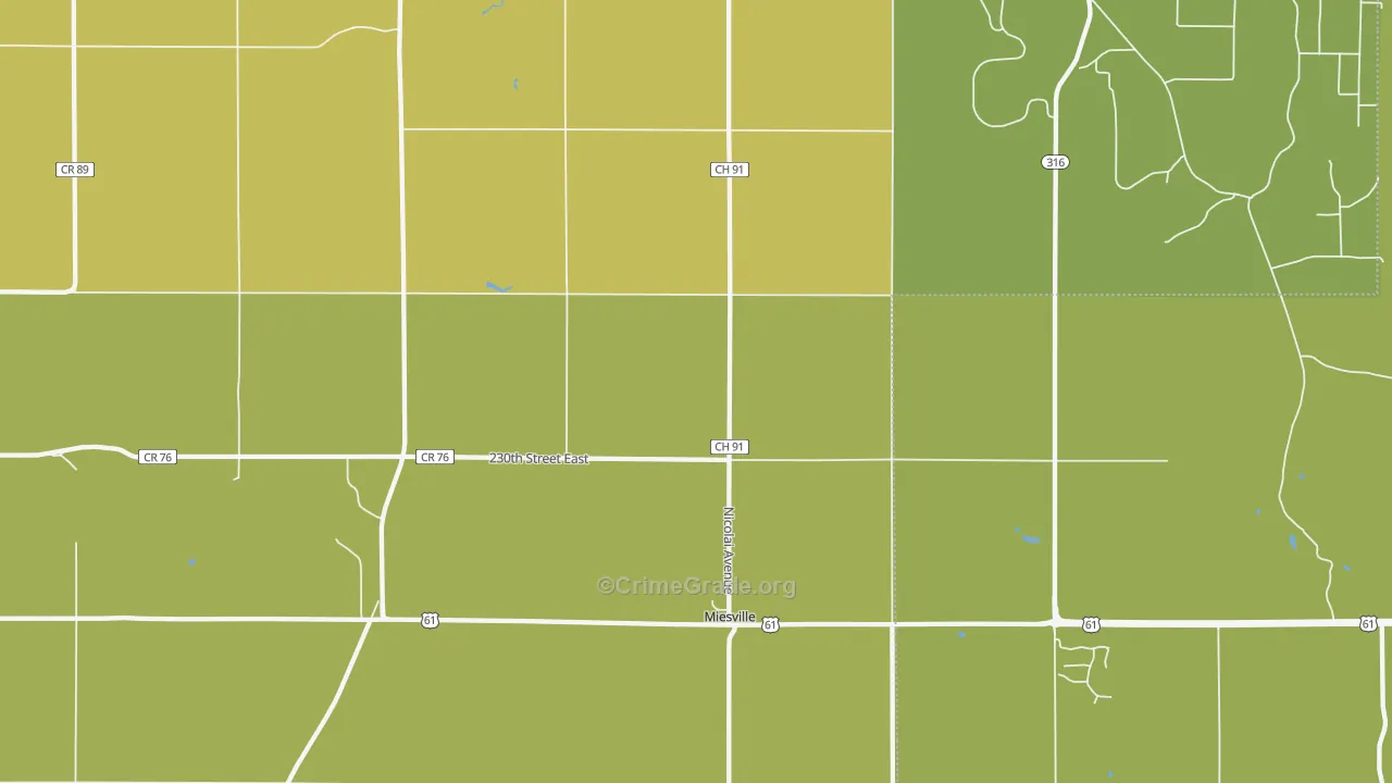 Miesville, MN Map of Burglary Rates