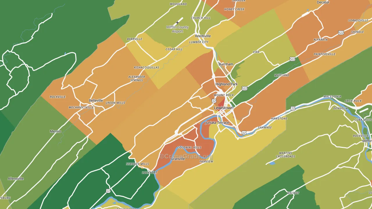 Mifflin County, PA Map of Burglary Rates