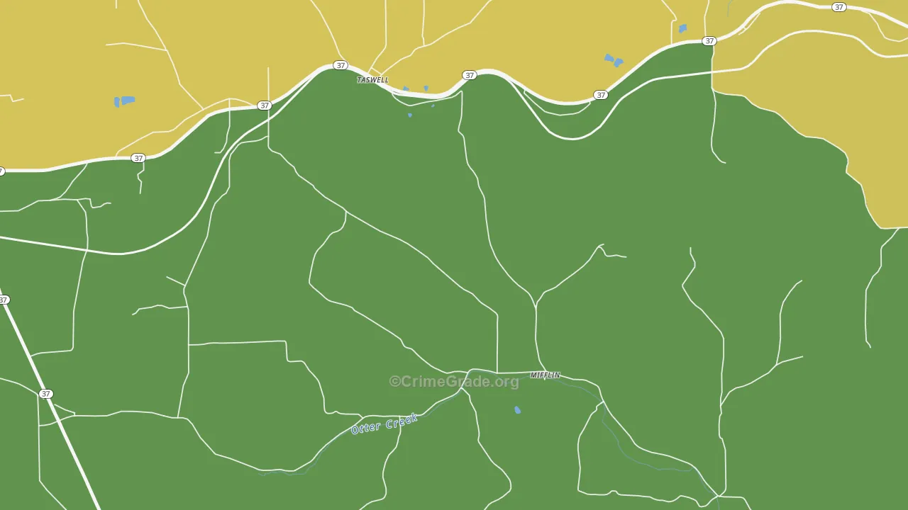 Mifflin, IN Map of Burglary Rates