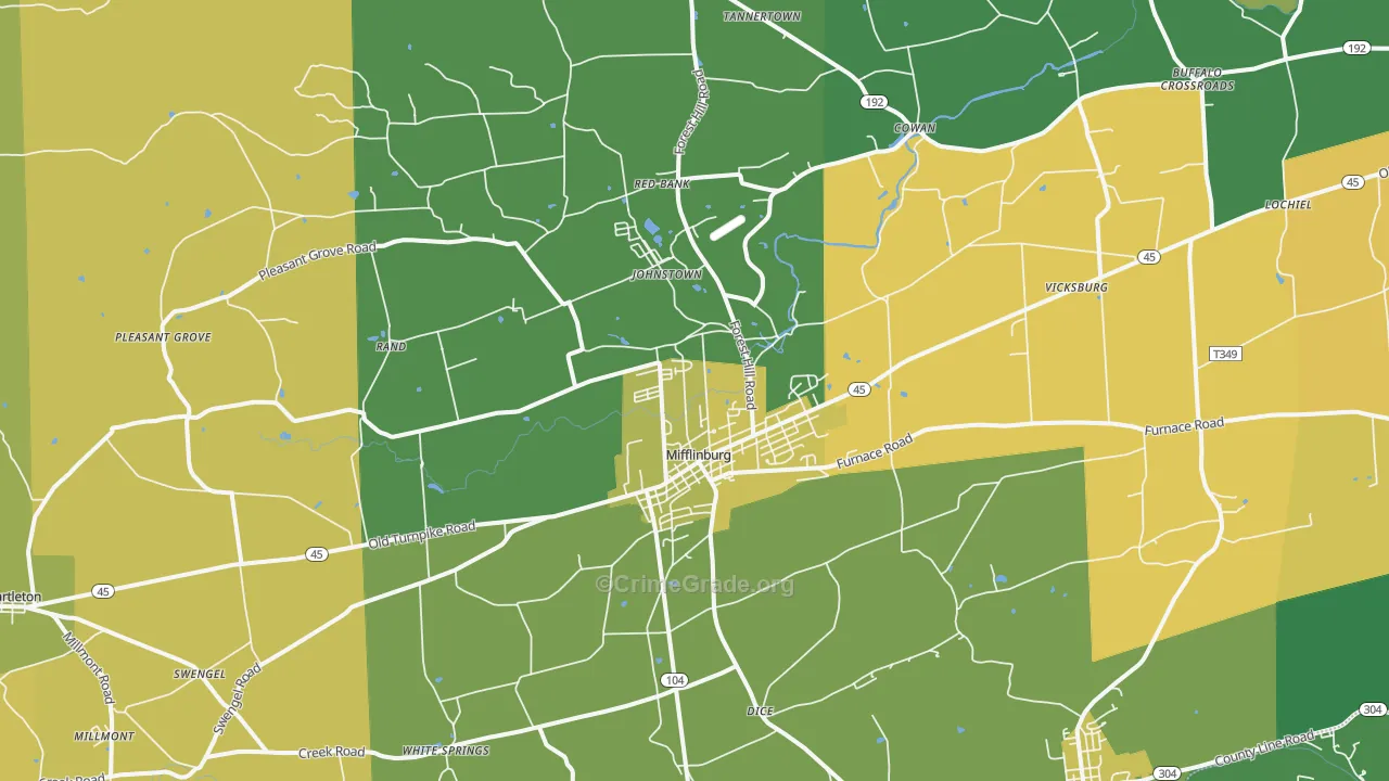 Mifflinburg, PA Map of Burglary Rates