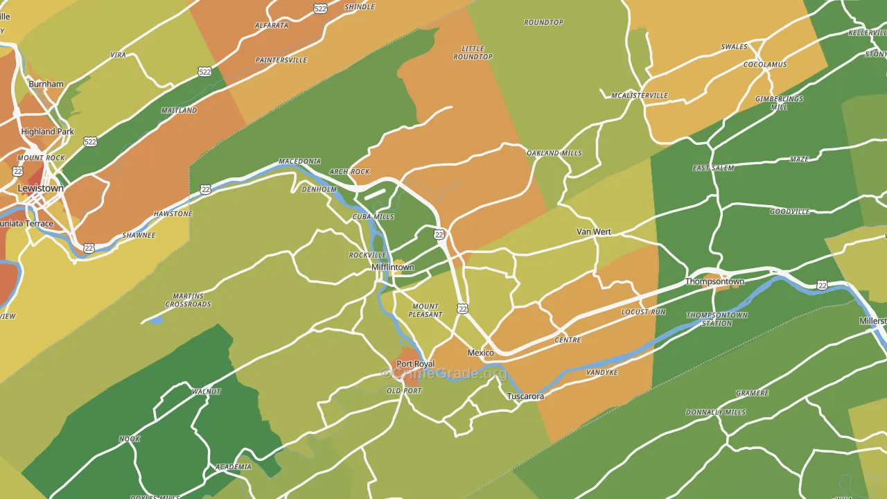 Mifflintown, PA Map of Burglary Rates