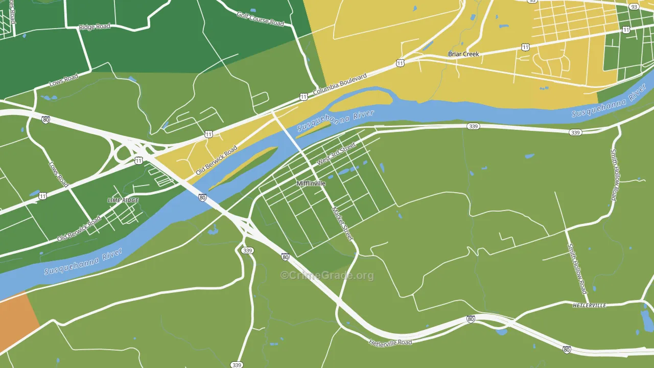 Mifflinville, PA Map of Burglary Rates