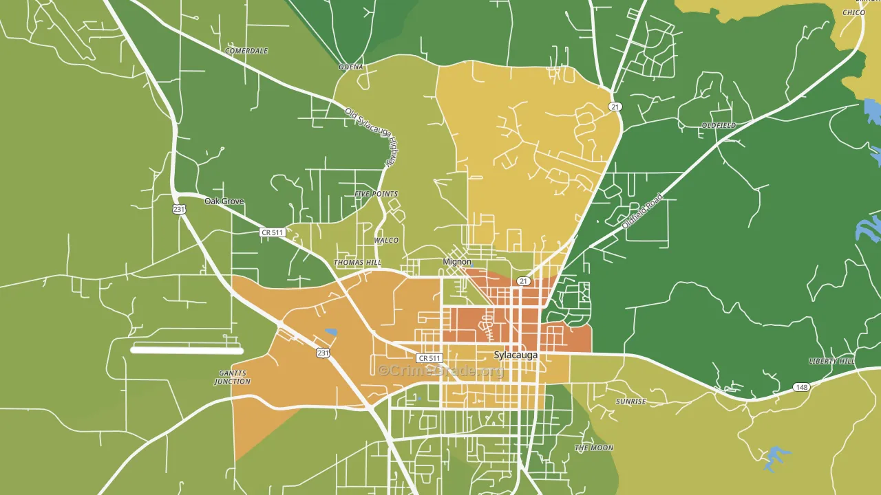 Mignon, AL Map of Burglary Rates