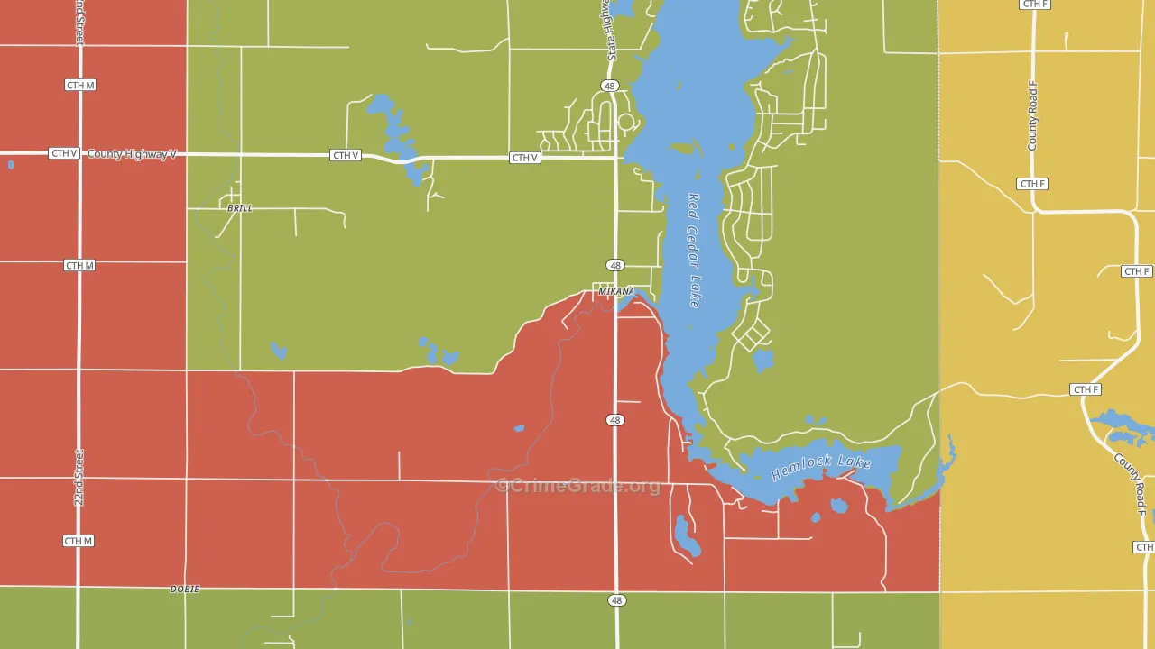 Mikana, WI Map of Burglary Rates