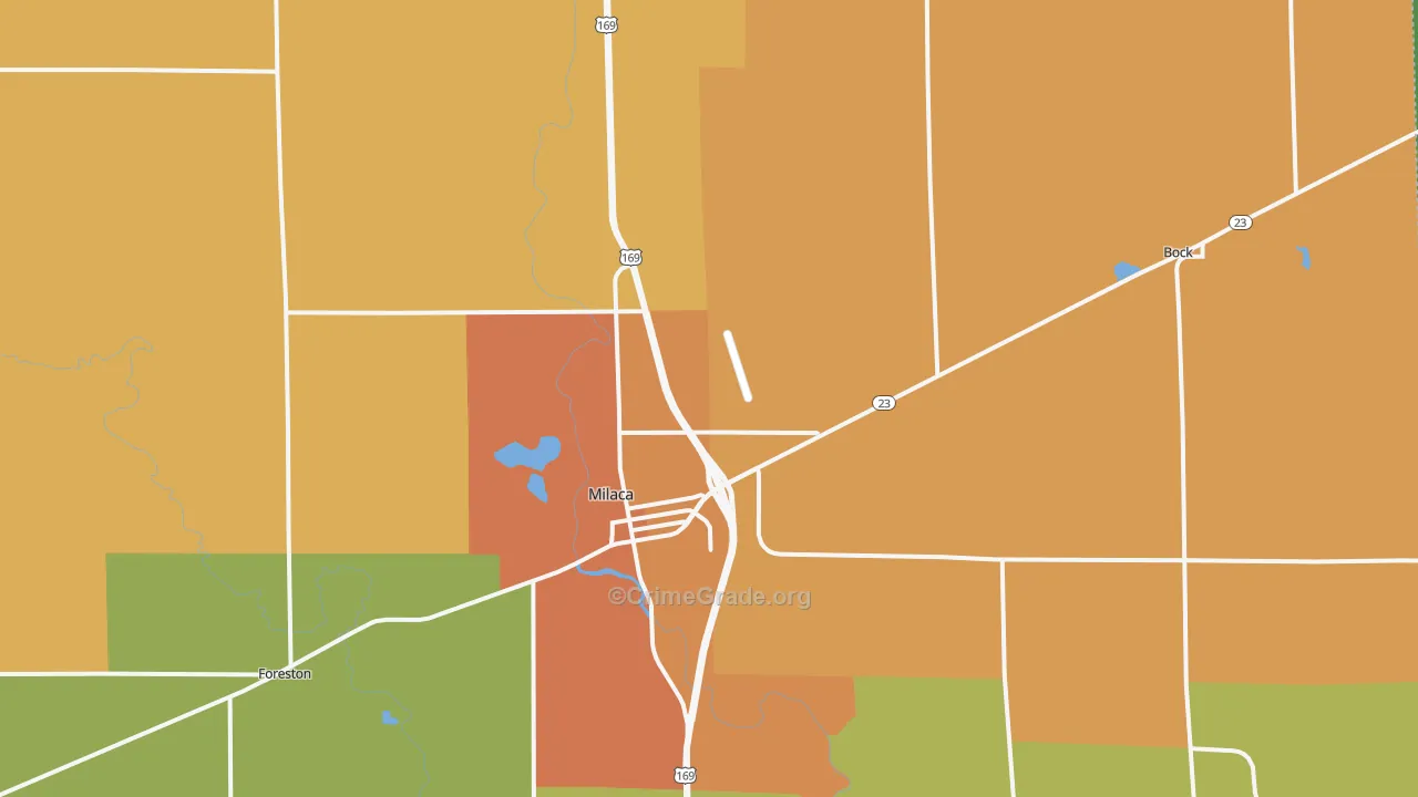 Milaca, MN Map of Burglary Rates