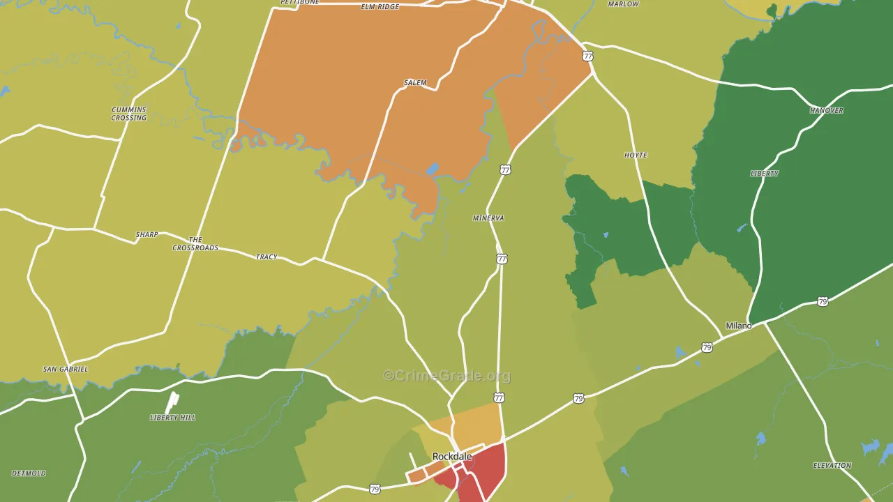 Milam County, TX Map of Burglary Rates