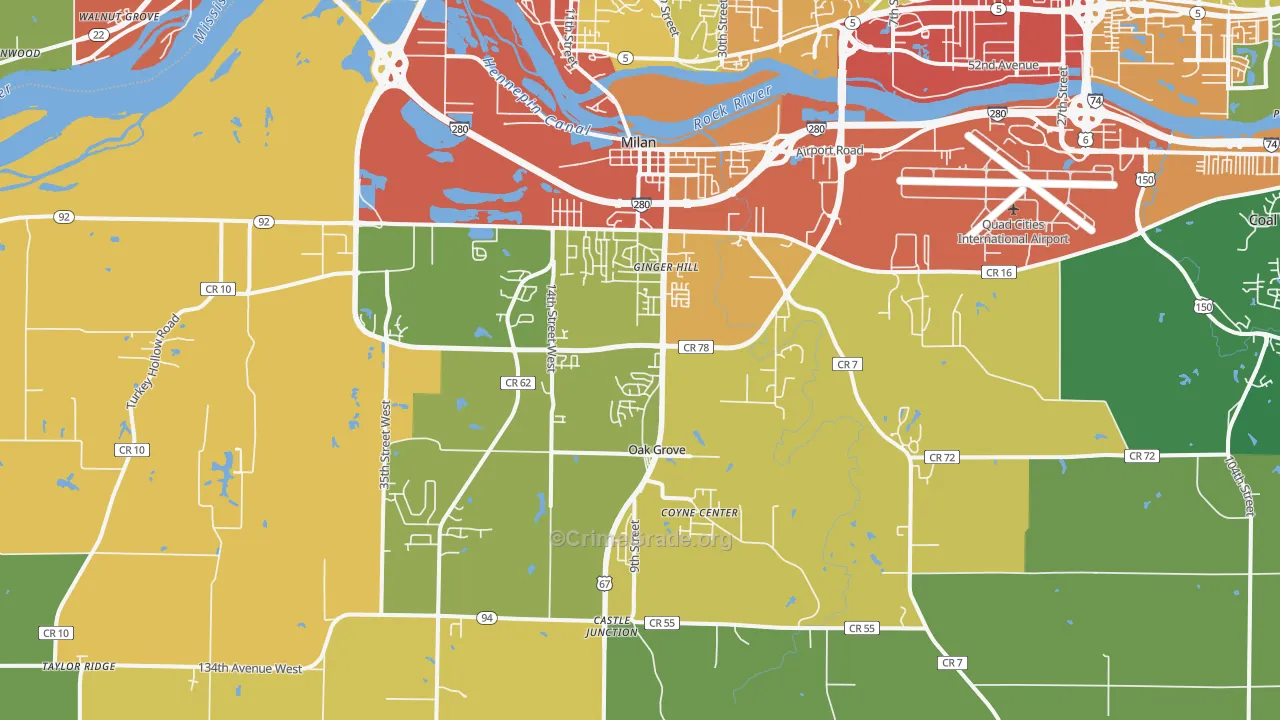 Milan, IL Map of Burglary Rates