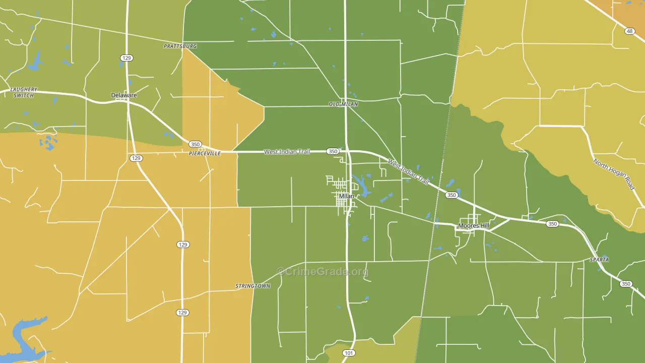 Milan, IN Map of Burglary Rates