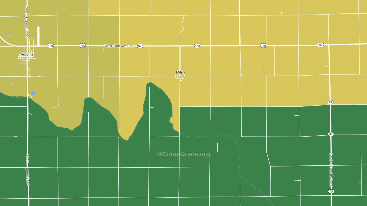 Milan, KS Map of Burglary Rates