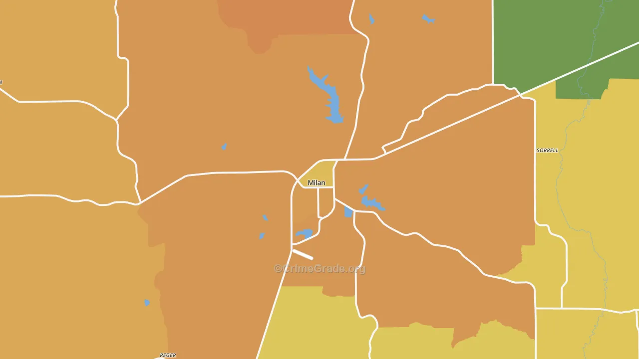 Milan, MO Map of Burglary Rates