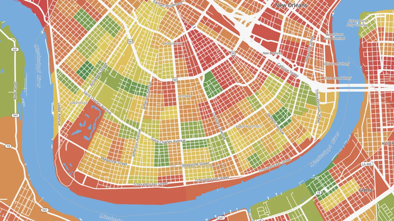 Milan, New Orleans, LA Map of Burglary Rates