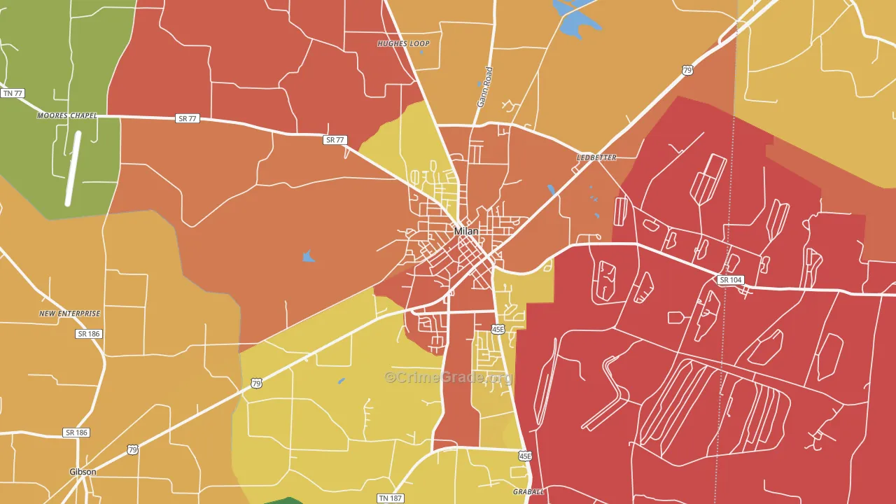 Milan, TN Map of Burglary Rates