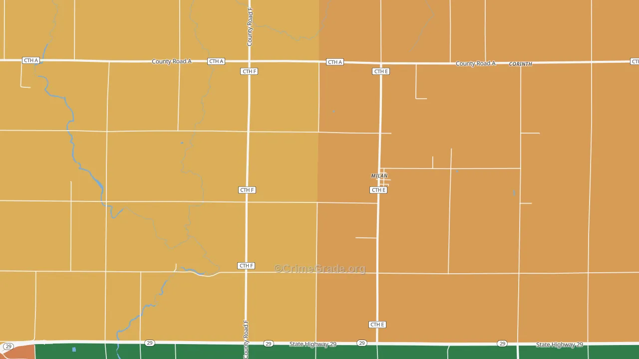 Milan, WI Map of Burglary Rates