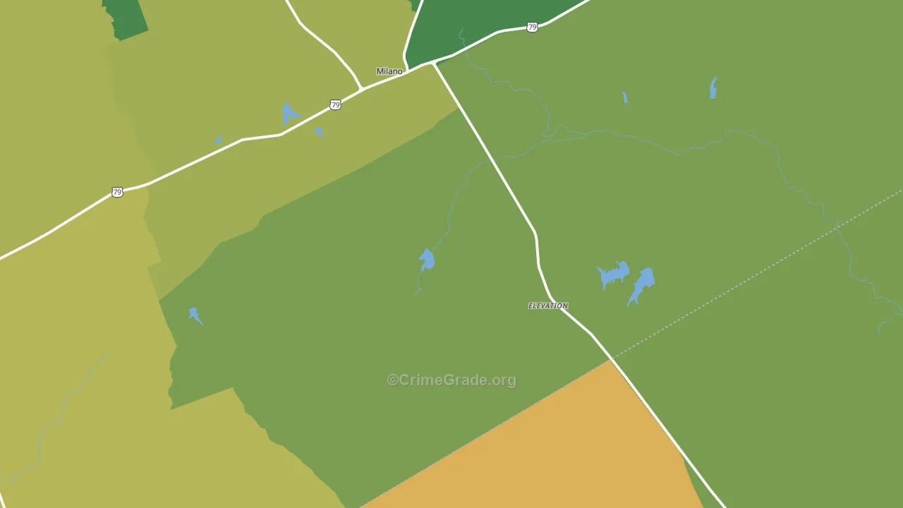 Milano, TX Map of Burglary Rates