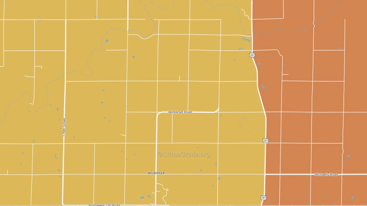 Milberger, KS Map of Burglary Rates